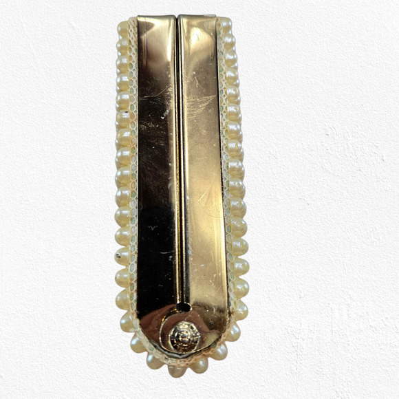 Vintage 60s JR USA Pearl Beaded Evening Clutch Gold Frame Bridal Cocktail Bag - Picture 7 of 13